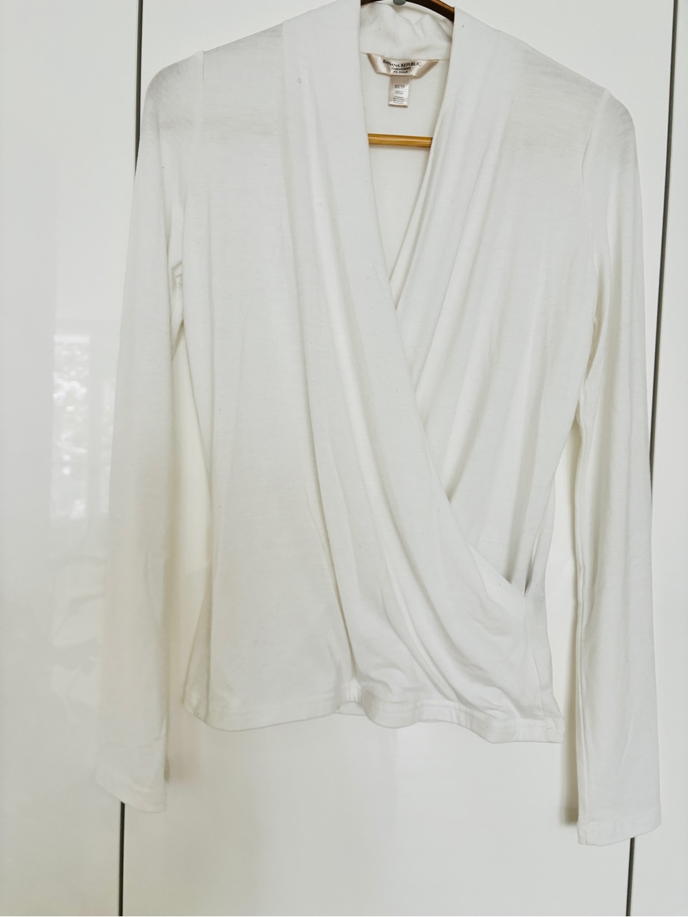 Banana Republic White Wrap-Front Long Sleeve Top